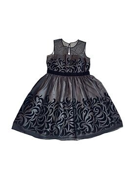 S.L. FASHIONS ~ Black Mess Overlay Velvet Scroll Pattern Volume Netted Lining